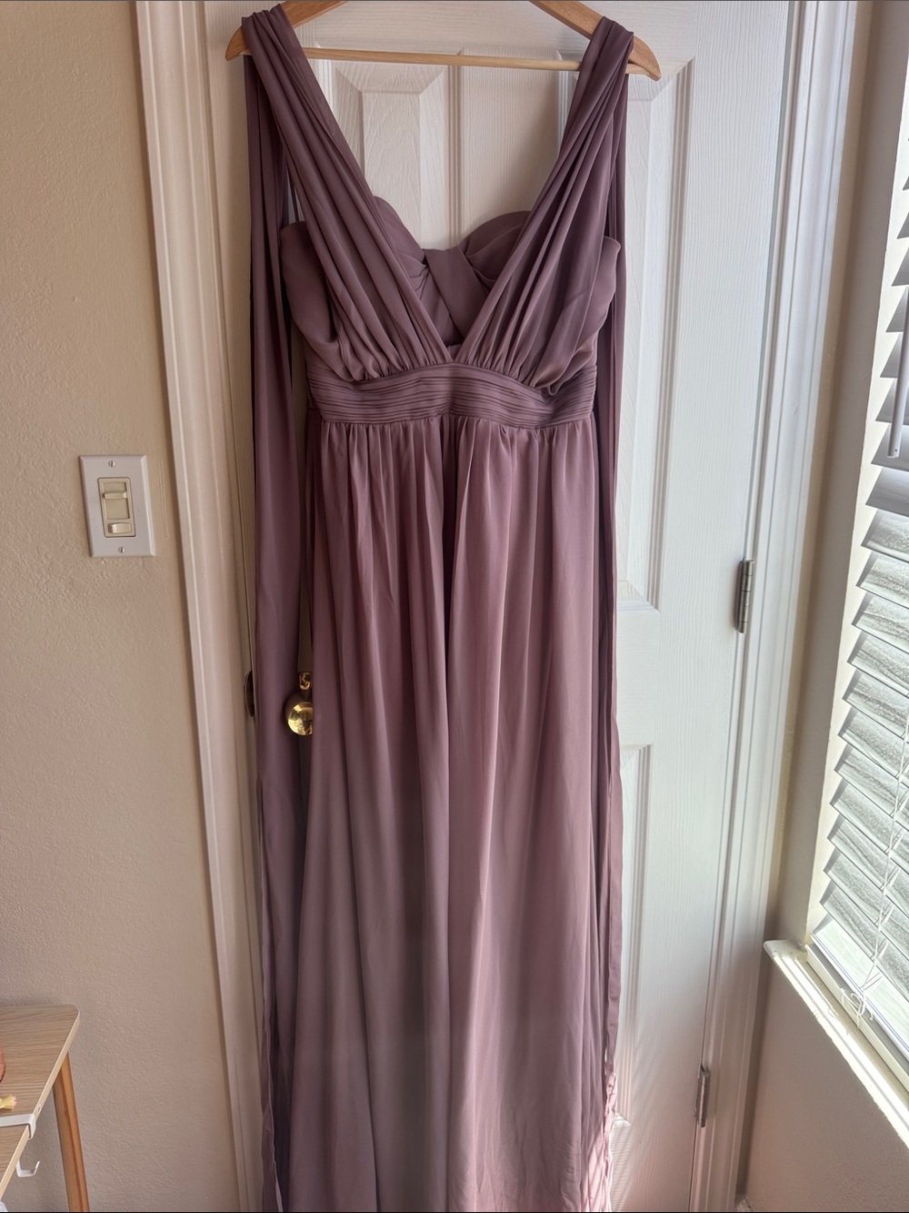 Birdy Grey Bridesmaids Dusty Mauve Maxi Dress with Draped V-Neck